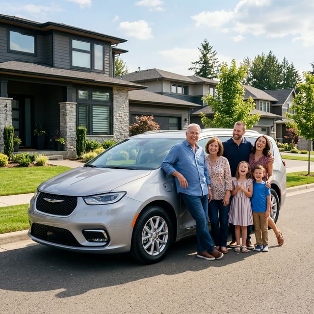 Happy family with their new Chrysler Pacifica
